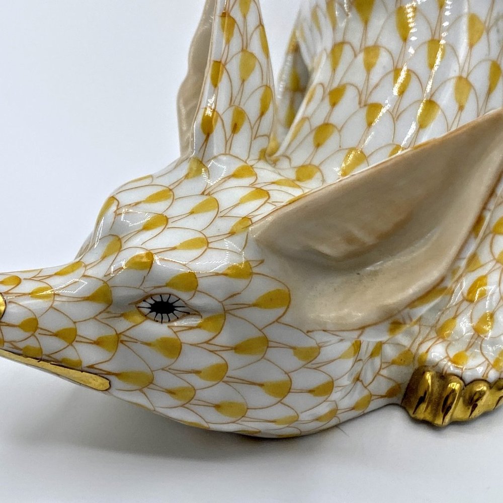Herend Hungary hand painted yellow fishnet 24K accent Figurine Large Sneaky Fox - Picture 8 of 13